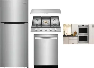 5 Piece Package Includes Refrigerator, Cooktop, Wall Oven, Hood And Dishwasher