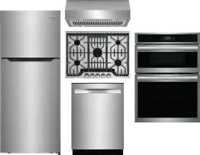 5 Piece Package Includes Refrigerator, Cooktop, Wall Oven, Hood And Dishwasher