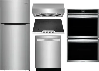 5 Piece Package Includes Refrigerator, Cooktop, Wall Oven, Hood And Dishwasher