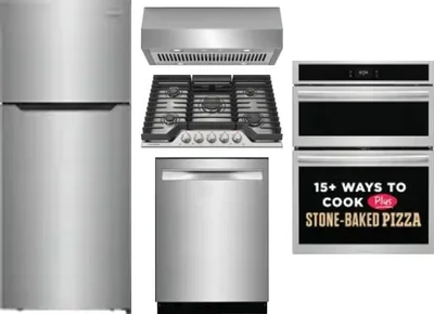 5 Piece Package Includes Refrigerator, Cooktop, Wall Oven, Hood And Dishwasher