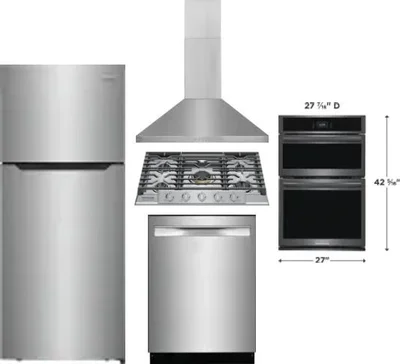 5 Piece Package Includes Refrigerator, Cooktop, Wall Oven, Hood And Dishwasher