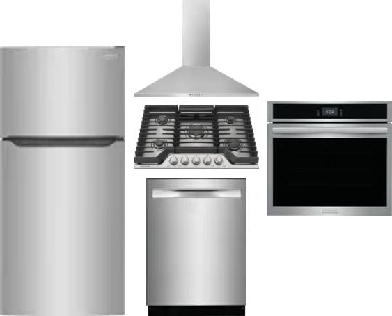 5 Piece Package Includes Refrigerator, Cooktop, Wall Oven, Hood And Dishwasher