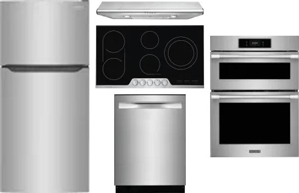 5 Piece Package Includes Refrigerator, Cooktop, Wall Oven, Hood And Dishwasher