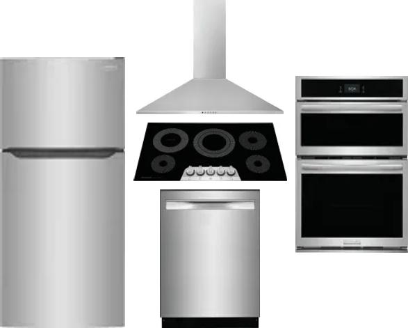5 Piece Package Includes Refrigerator, Cooktop, Wall Oven, Hood And Dishwasher
