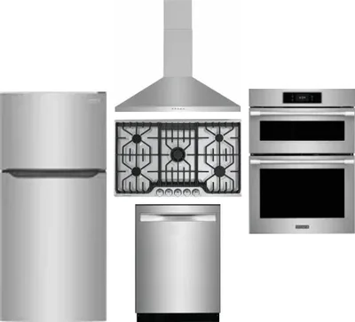 5 Piece Package Includes Refrigerator, Cooktop, Wall Oven, Hood And Dishwasher