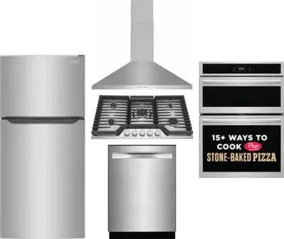 5 Piece Package Includes Refrigerator, Cooktop, Wall Oven, Hood And Dishwasher