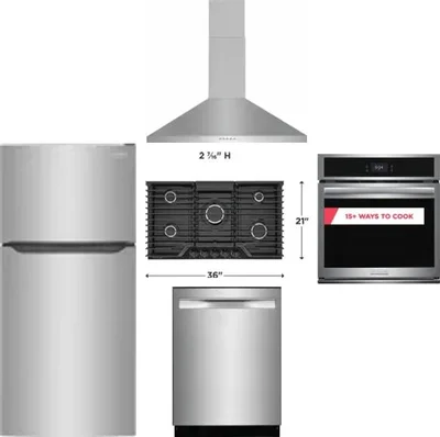5 Piece Package Includes Refrigerator, Cooktop, Wall Oven, Hood And Dishwasher