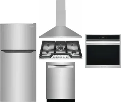 5 Piece Package Includes Refrigerator, Cooktop, Wall Oven, Hood And Dishwasher