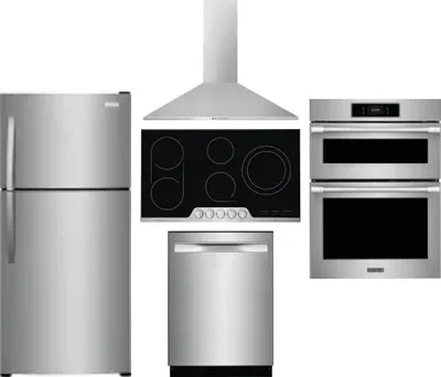 5 Piece Package Includes Refrigerator, Cooktop, Wall Oven, Hood And Dishwasher