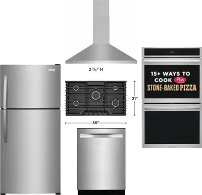 5 Piece Package Includes Refrigerator, Cooktop, Wall Oven, Hood And Dishwasher