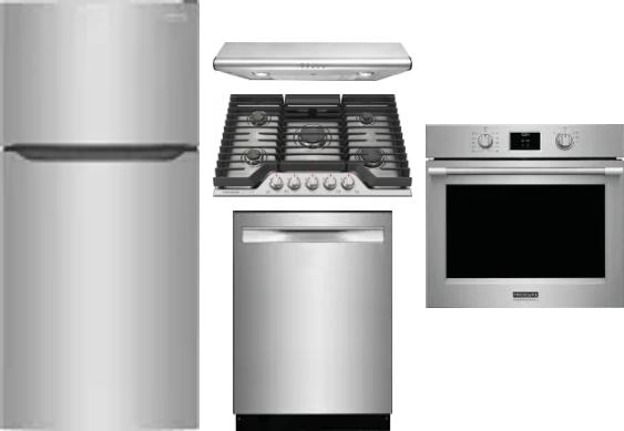 5 Piece Package Includes Refrigerator, Cooktop, Wall Oven, Hood And Dishwasher