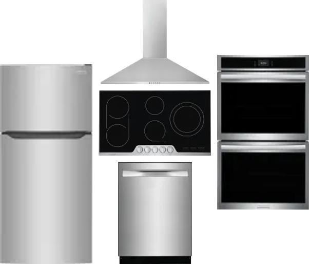 5 Piece Package Includes Refrigerator, Cooktop, Wall Oven, Hood And Dishwasher