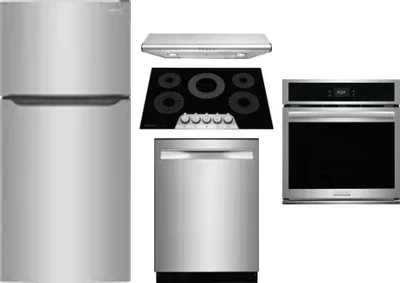5 Piece Package Includes Refrigerator, Cooktop, Wall Oven, Hood And Dishwasher