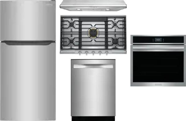 5 Piece Package Includes Refrigerator, Cooktop, Wall Oven, Hood And Dishwasher