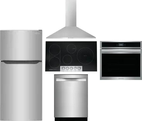 5 Piece Package Includes Refrigerator, Cooktop, Wall Oven, Hood And Dishwasher