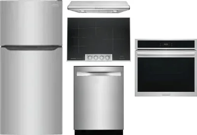 5 Piece Package Includes Refrigerator, Cooktop, Wall Oven, Hood And Dishwasher