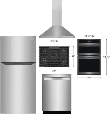 5 Piece Package Includes Refrigerator, Cooktop, Wall Oven, Hood And Dishwasher