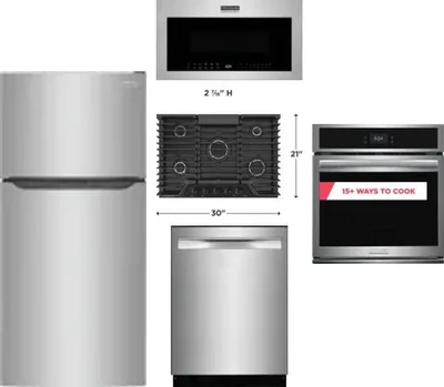5 Piece Package Includes Refrigerator, Cooktop, Wall Oven, Microwave And Dishwasher