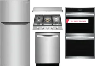 5 Piece Package Includes Refrigerator, Cooktop, Wall Oven, Hood And Dishwasher