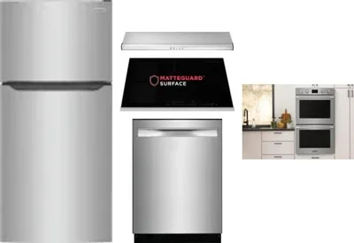 5 Piece Package Includes Refrigerator, Cooktop, Wall Oven, Hood And Dishwasher