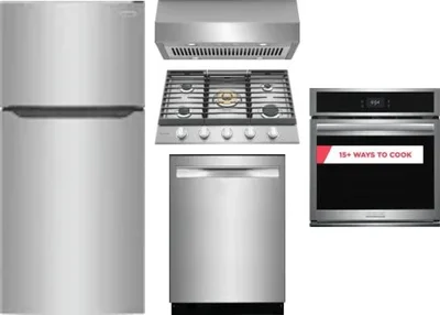 5 Piece Package Includes Refrigerator, Cooktop, Wall Oven, Hood And Dishwasher