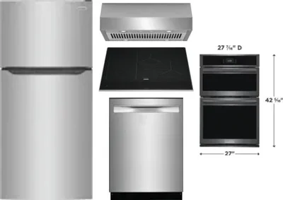 5 Piece Package Includes Refrigerator, Cooktop, Wall Oven, Hood And Dishwasher