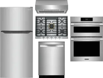 5 Piece Package Includes Refrigerator, Cooktop, Wall Oven, Hood And Dishwasher