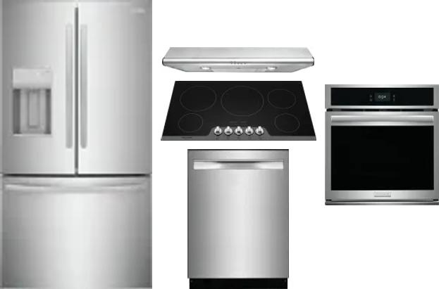5 Piece Package Includes Refrigerator, Cooktop, Wall Oven, Hood And Dishwasher
