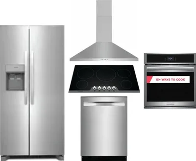 5 Piece Package Includes Refrigerator, Cooktop, Wall Oven, Hood And Dishwasher
