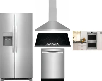 5 Piece Package Includes Refrigerator, Cooktop, Wall Oven, Hood And Dishwasher