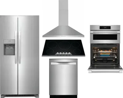 5 Piece Package Includes Refrigerator, Cooktop, Wall Oven, Hood And Dishwasher
