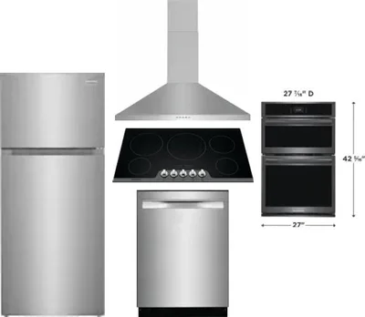 5 Piece Package Includes Refrigerator, Cooktop, Wall Oven, Hood And Dishwasher