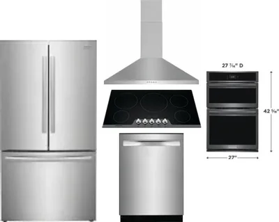 5 Piece Package Includes Refrigerator, Cooktop, Wall Oven, Hood And Dishwasher