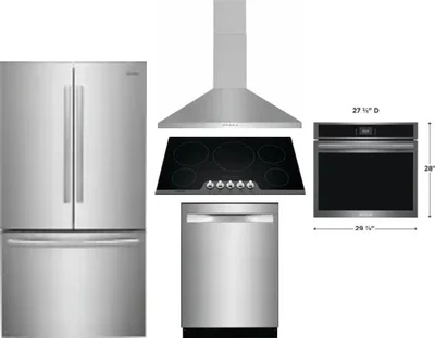 5 Piece Package Includes Refrigerator, Cooktop, Wall Oven, Hood And Dishwasher