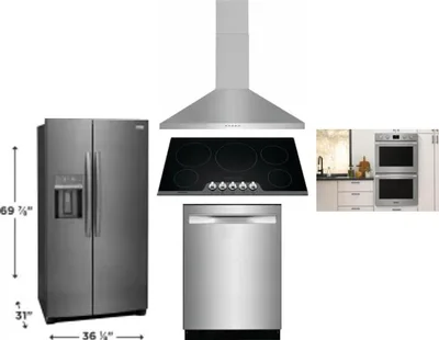 5 Piece Package Includes Refrigerator, Cooktop, Wall Oven, Hood And Dishwasher