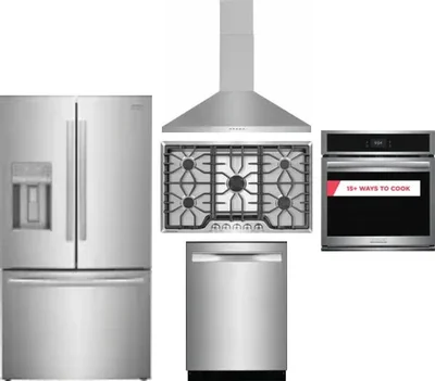 5 Piece Package Includes Refrigerator, Cooktop, Wall Oven, Hood And Dishwasher