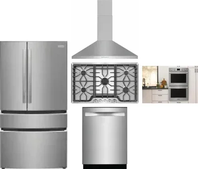 5 Piece Package Includes Refrigerator, Cooktop, Wall Oven, Hood And Dishwasher