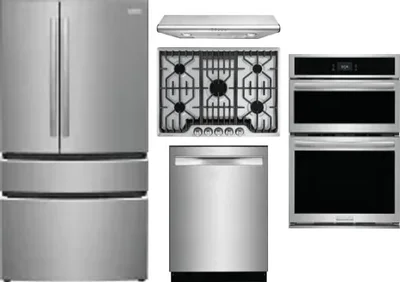 5 Piece Package Includes Refrigerator, Cooktop, Wall Oven, Hood And Dishwasher