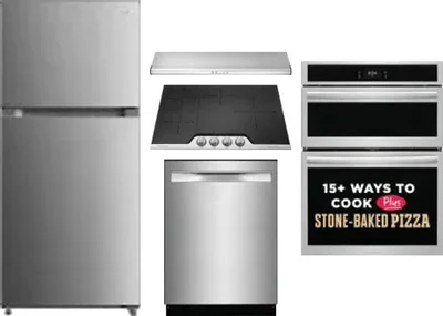 5 Piece Package Includes Refrigerator, Cooktop, Wall Oven, Hood And Dishwasher