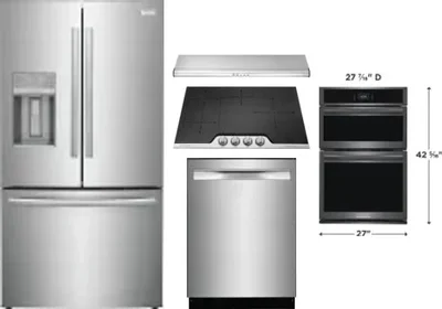5 Piece Package Includes Refrigerator, Cooktop, Wall Oven, Hood And Dishwasher