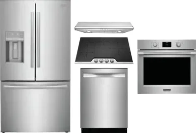 5 Piece Package Includes Refrigerator, Cooktop, Wall Oven, Hood And Dishwasher
