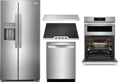 5 Piece Package Includes Refrigerator, Cooktop, Wall Oven, Hood And Dishwasher