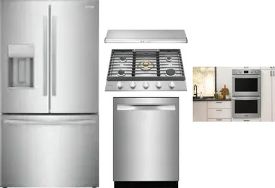 5 Piece Package Includes Refrigerator, Cooktop, Wall Oven, Hood And Dishwasher