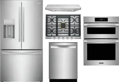 5 Piece Package Includes Refrigerator, Cooktop, Wall Oven, Hood And Dishwasher