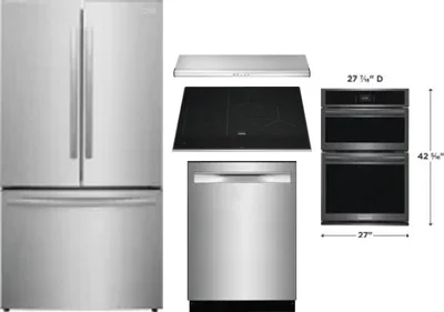 5 Piece Package Includes Refrigerator, Cooktop, Wall Oven, Hood And Dishwasher