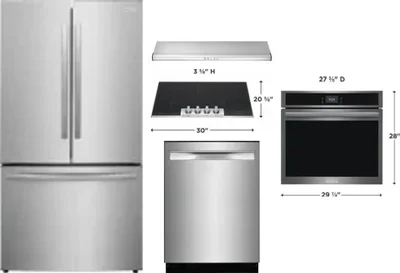 5 Piece Package Includes Refrigerator, Cooktop, Wall Oven, Hood And Dishwasher