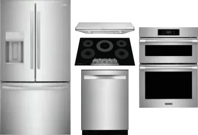 5 Piece Package Includes Refrigerator, Cooktop, Wall Oven, Hood And Dishwasher