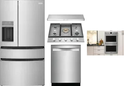 5 Piece Package Includes Refrigerator, Cooktop, Wall Oven, Hood And Dishwasher