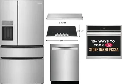 5 Piece Package Includes Refrigerator, Cooktop, Wall Oven, Hood And Dishwasher