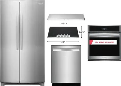 5 Piece Package Includes Refrigerator, Cooktop, Wall Oven, Hood And Dishwasher